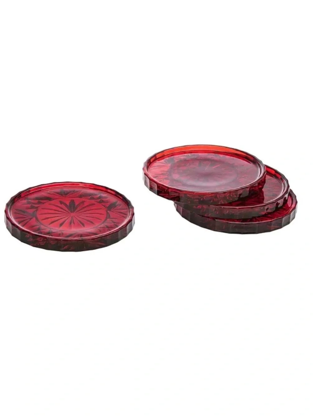 Shannon by Godinger Dublin Red Crystal Glass Coaster Set of 4